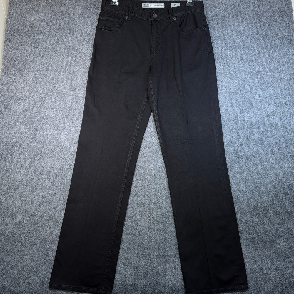 BKE Tyler Straight Jeans Mens 33x34 Black Stretch Denim Pants Embroidered Pocket
